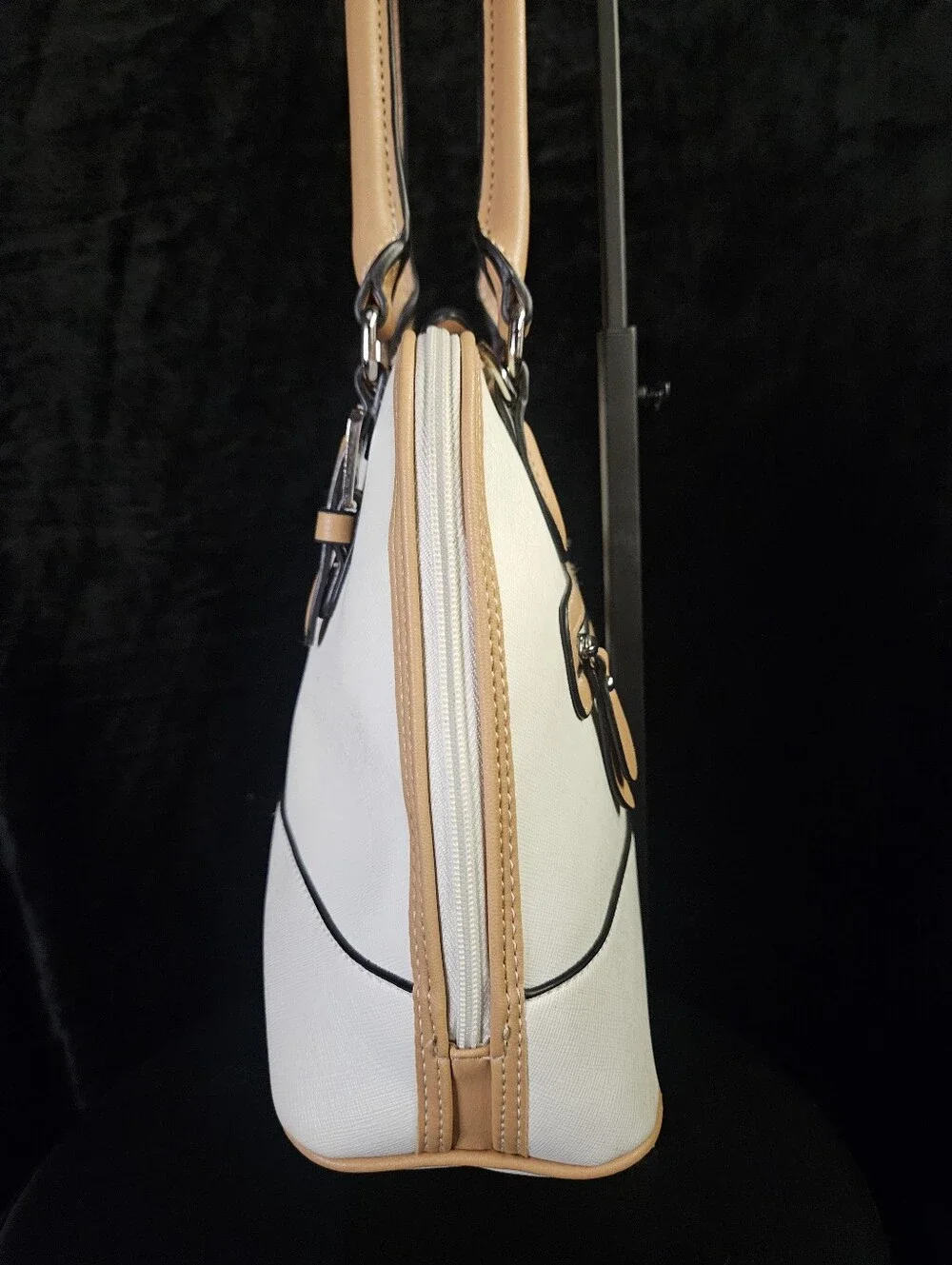 Giani Bernini Saffiano Faux Leather Dome Satchel- Ivory/Tan